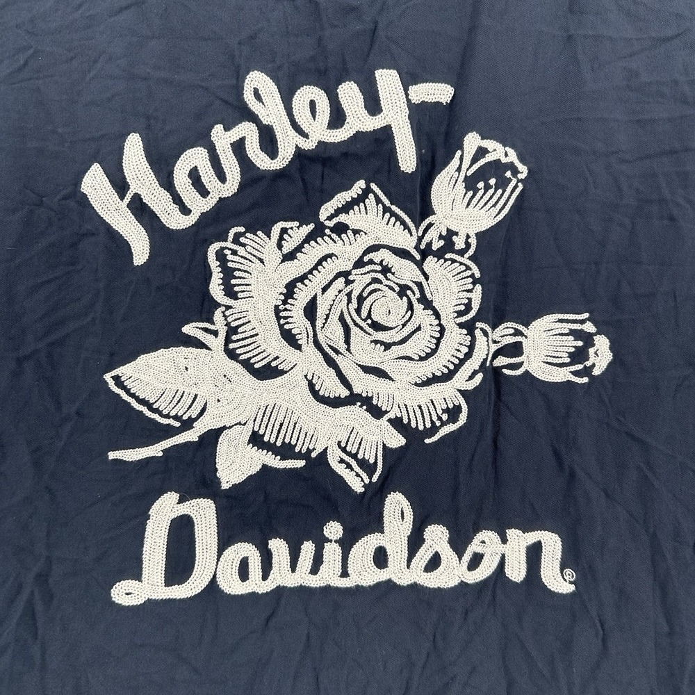 Harley Davidson Shirt Womens 2XL Black Rose Embroidered Western Snap Moto NWT
